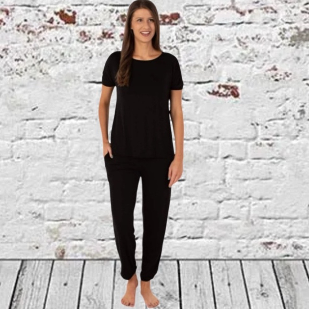 JuJu Jams Black Pajama Pants Bottoms with Side Piping and Pockets Size Lg